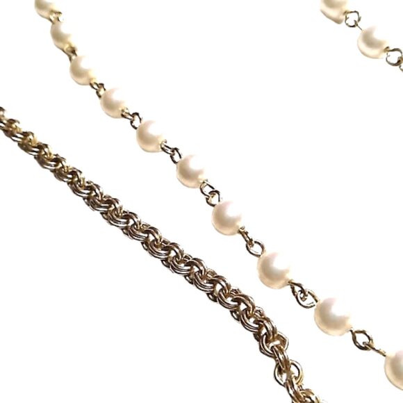 Long Gold-tone Chain and Faux Pearl Necklace - Picture 7 of 12